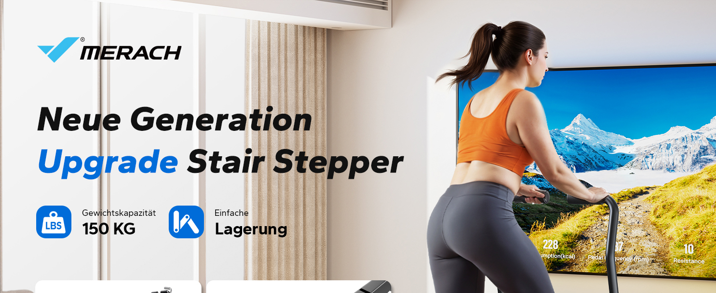 Степер MERACH 2026 Stair Stepper Pro — складаний вертикальний тренажер-імітатор сходинок для дому та офісу, 3 рівні навантаження, регульований руків'я, чорний
