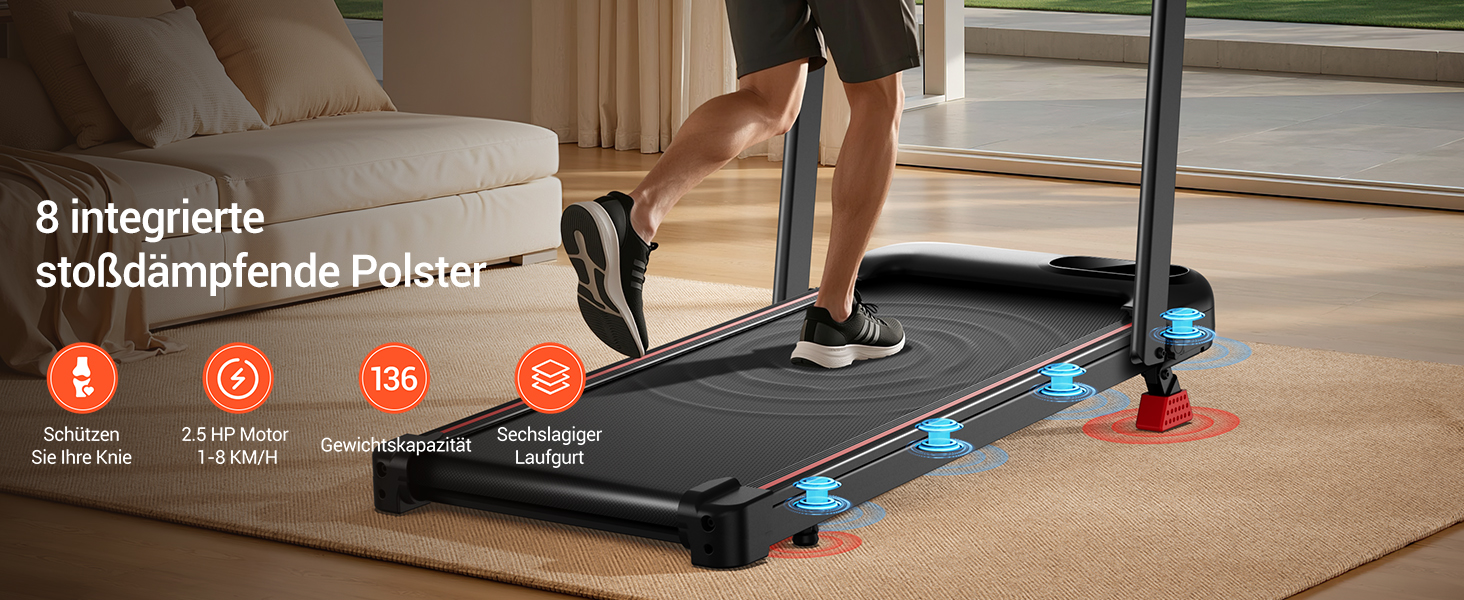 Біговий тренажер CURSOR 4-в-1 для дому, складаний, з нахилом 15%, Walking Pad з нахилом та потрійною амортизацією, дистанційним керуванням, максимальне навантаження 136 кг, нахил 9%