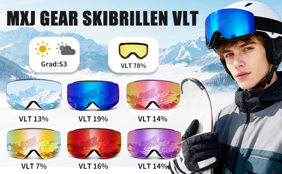 Скі-маска для дорослих (чоловіків та жінок) YH227, сноуборд маска для носіння з окулярами, Anti Fog OTG, захист від сонця UV, антиковзне наголов'я, повне REVO-дизайн, білий/сріблястий, VLT 13%