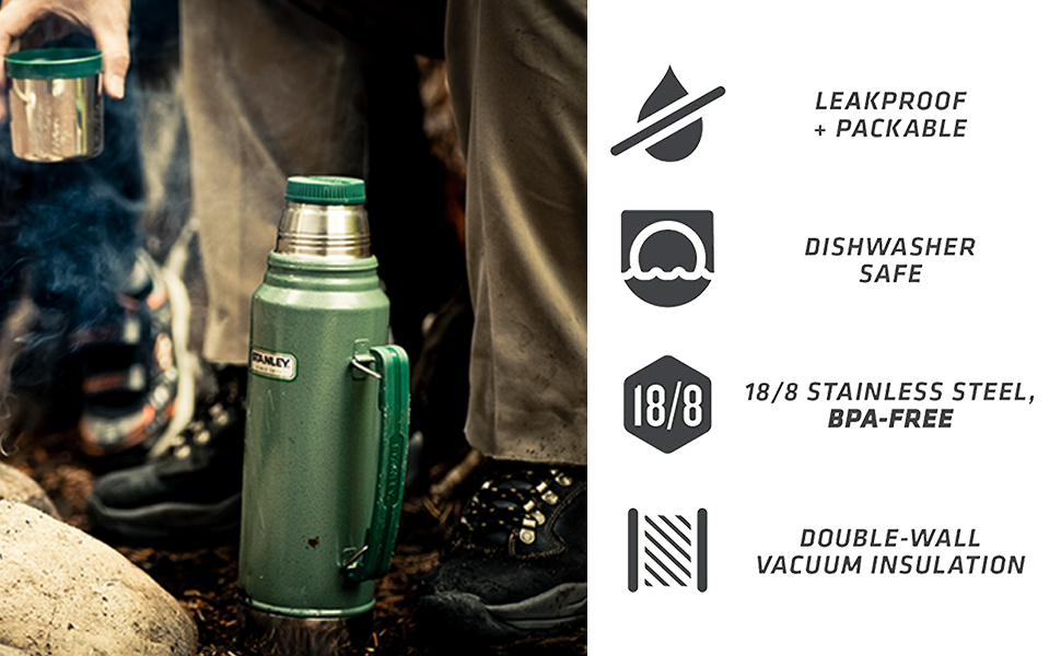 Термос Stanley Legendary Classic 1 л та харчовий контейнер 0,7 л, зелений, сталь 18/8