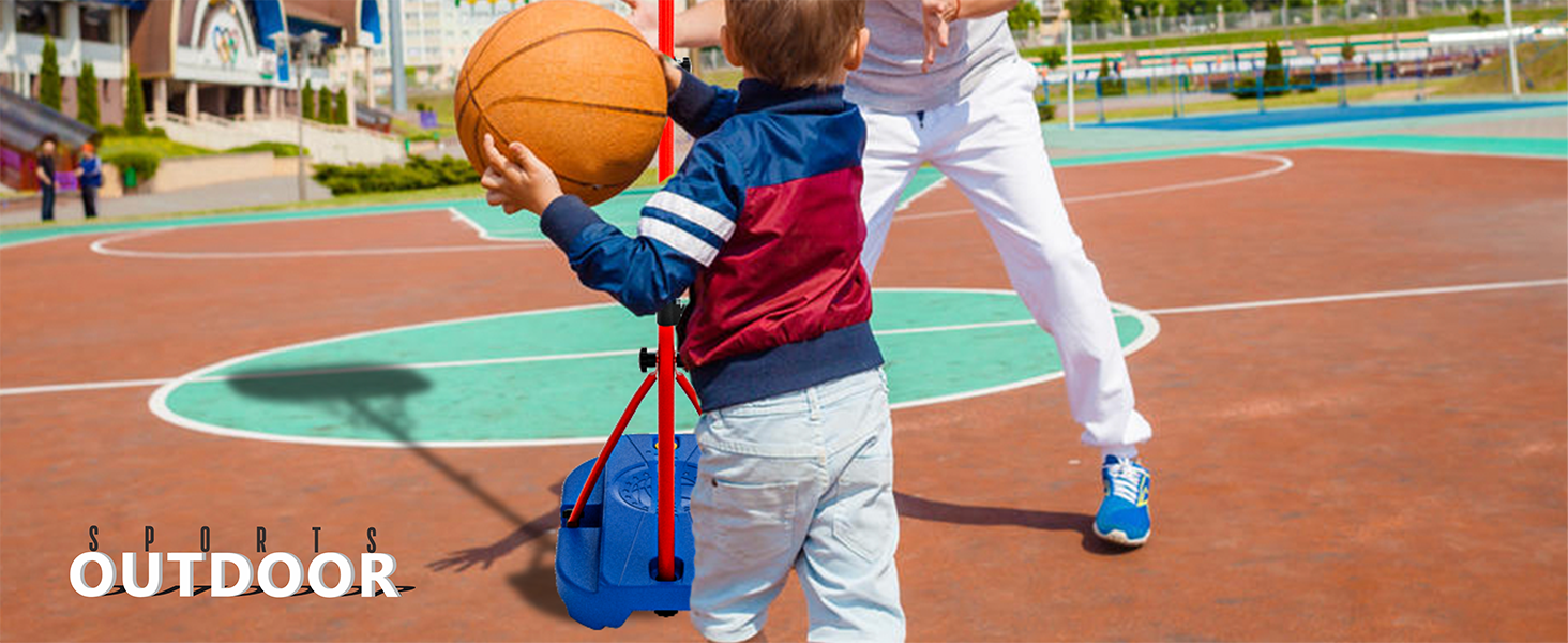 Баскетбольний кошик зі стійкою, набір, 110-190 см, регульована висота, ігровий набір для дітей (синьо-червоний)