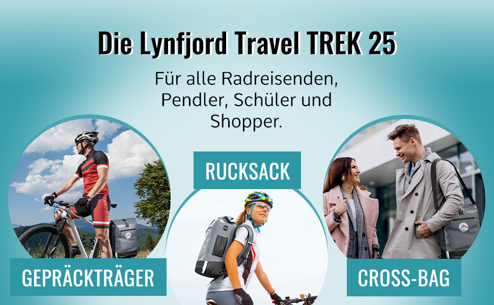 Велосумка Lynfjord Travel Trek 25, 3-в-1: рюкзак, крос-боді, для багажника, водонепроникна, з відділенням для ноутбука, спинною підкладкою, сіткою для шолома, швидким кріпленням, сіра, 2024