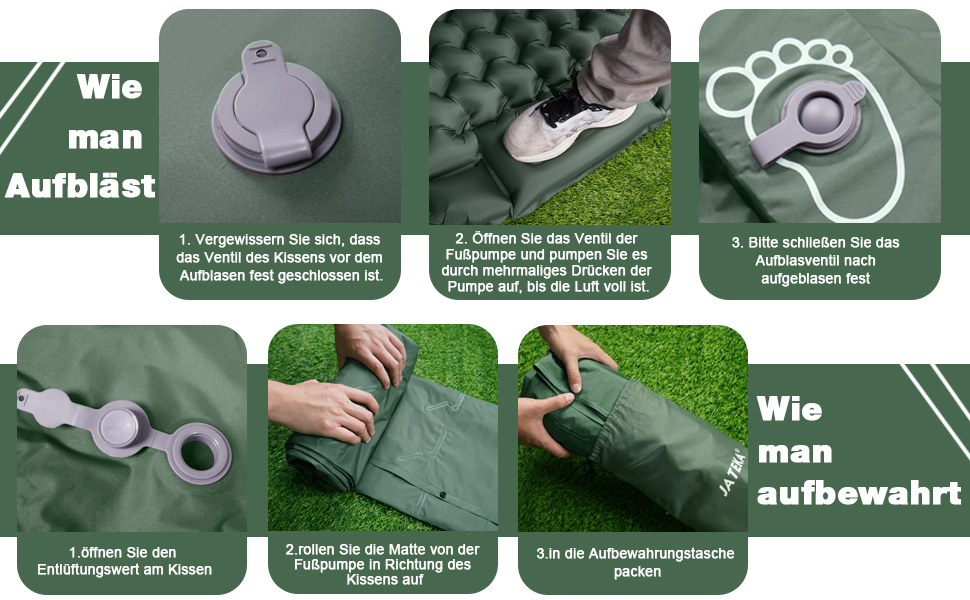 Isomatte JATEKA самонадувна, Ultralight, з подушкою та насосом для кемпінгу, рюкзака, подорожей, походу, намету. Легка спальна матрац для одного