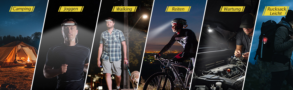 LED налобний ліхтар налобний ліхтар з акумулятором, 400 люмен, 230° широкий кут, датчик, знімний, 9 режимів світла, водонепроникний IPX65, для піших прогулянок, кемпінгу, бігу (2 шт.)