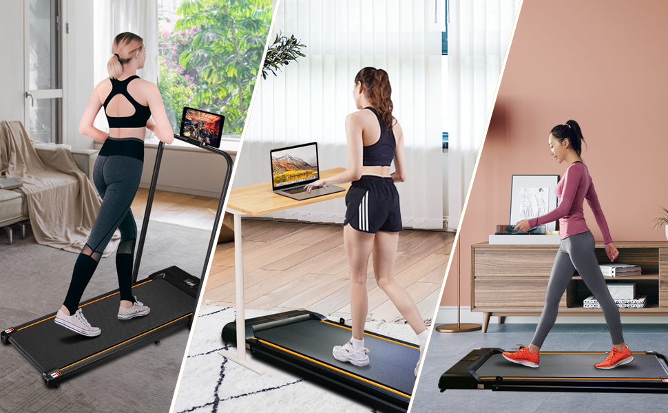 Біговий доріжка з нахилом для дому, складаний електричний walking pad з пультом дистанційного керування, Bluetooth та керуванням через додаток, подвійним амортизатором, без необхідності збирання