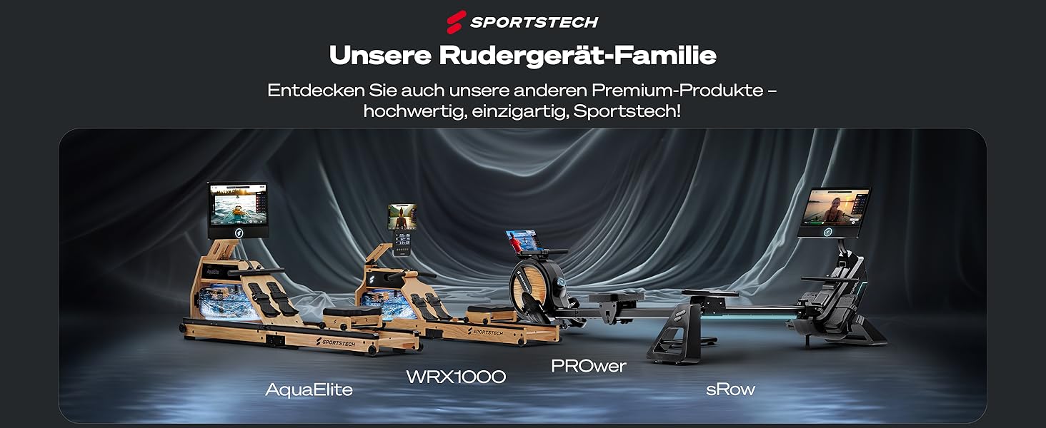 Гребний тренажер Sportstech AquaElite: водяний, складаний, з LED-дисплеєм 21.5' та обертовим резервуаром, екологічне дерево FSC®