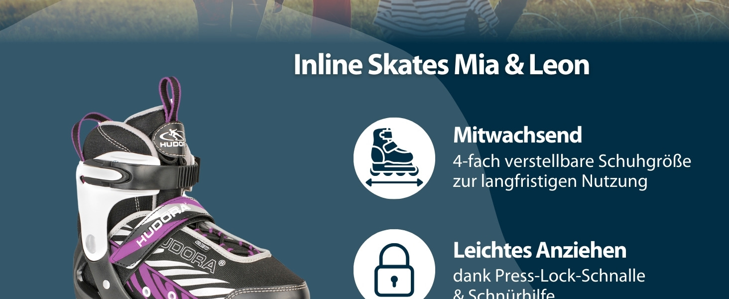 Інлайнери Hudora Mia/Leon - ролики для дітей та дорослих, чорно-фіолетові, 33-36 розмір, регульовані