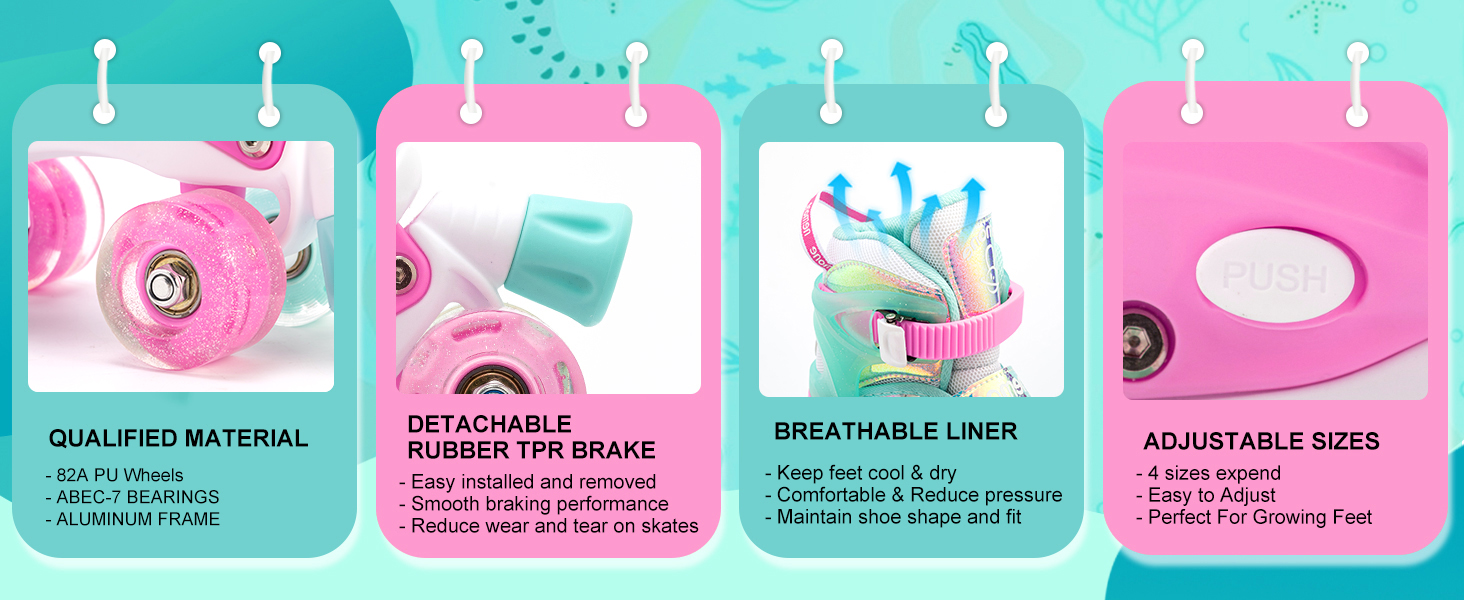 Роликові ковзани Nemone для дівчаток, розміри 37-39 EU, блакитний/фіолетовий, для катання в приміщенні та на вулиці