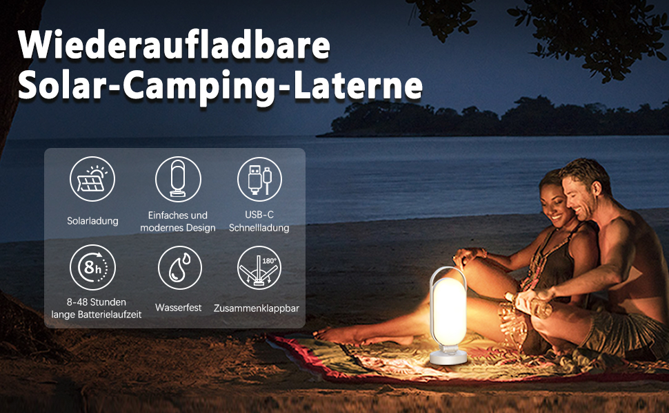 LED кемпінговий ліхтар на сонячній батареї, 5000mAh, водонепроникний, знімний, для намету, чорний