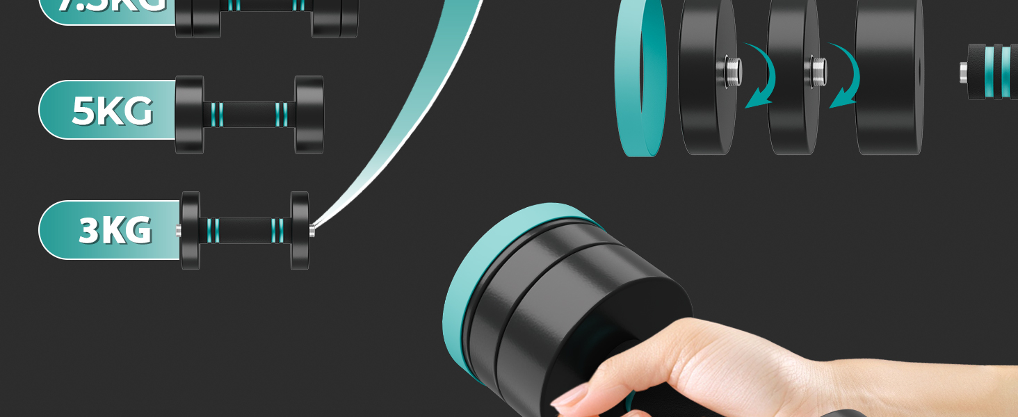 Набір гантелей Dripex, регульовані гантелі 2 шт. зі сталі, вага 2.5 кг x 2, 5 кг x 2, 10 кг x 2, короткі гантелі для дому (2 x 10 кг)