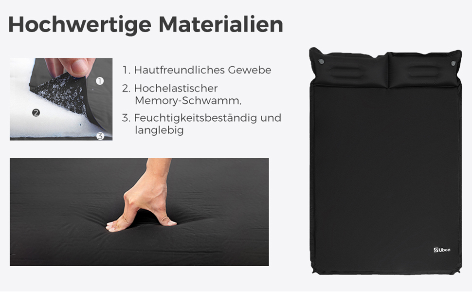 Надувна ізольована спальна матрац Ubon для 2 осіб, 3.6 см, чорний