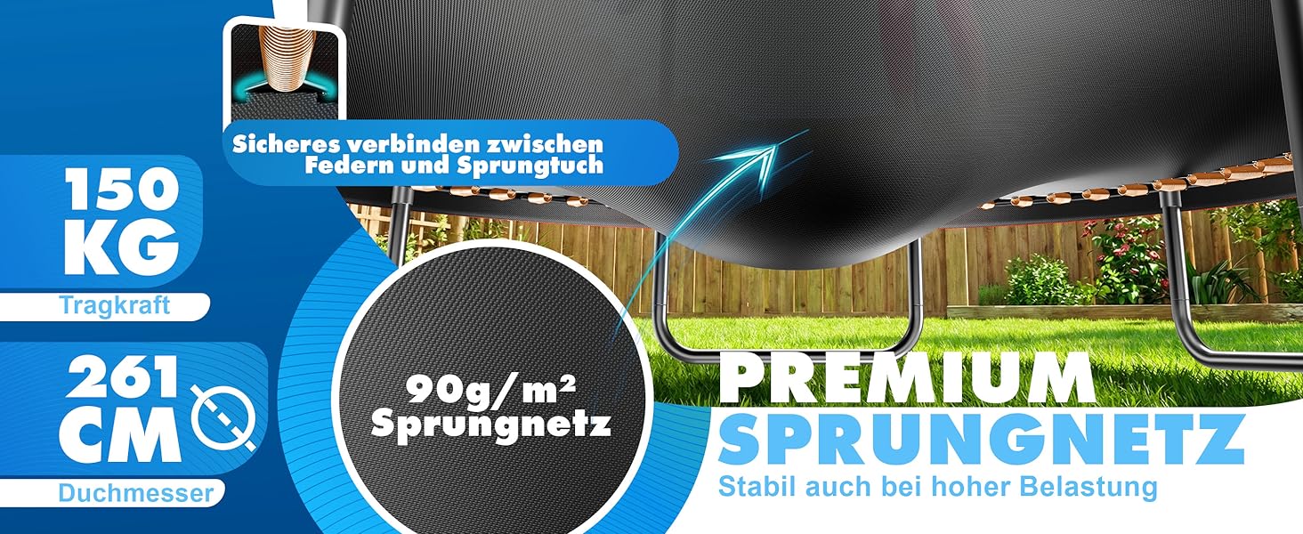 Трамплін KESSER® Outdoor для дітей та дорослих, діаметр 244/305/366/427 см, з сертифікатом GS, безпечне сітко, сходи, захисний борт, м'які стійки (блакитний, ⌀ 305 см)