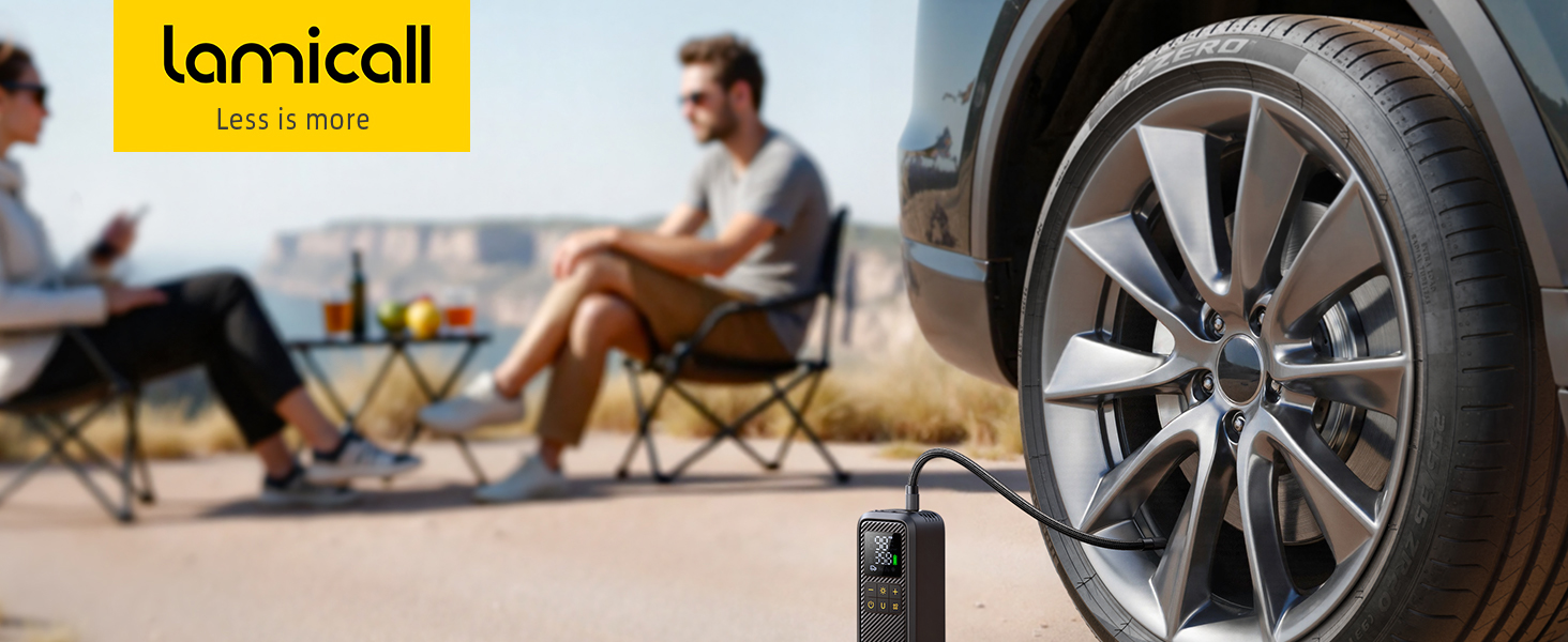 Електричний насос Lamicall для велосипедів, авто, мотоциклів та м'ячів з LED-підсвічуванням - 150 PSI, 5x швидше