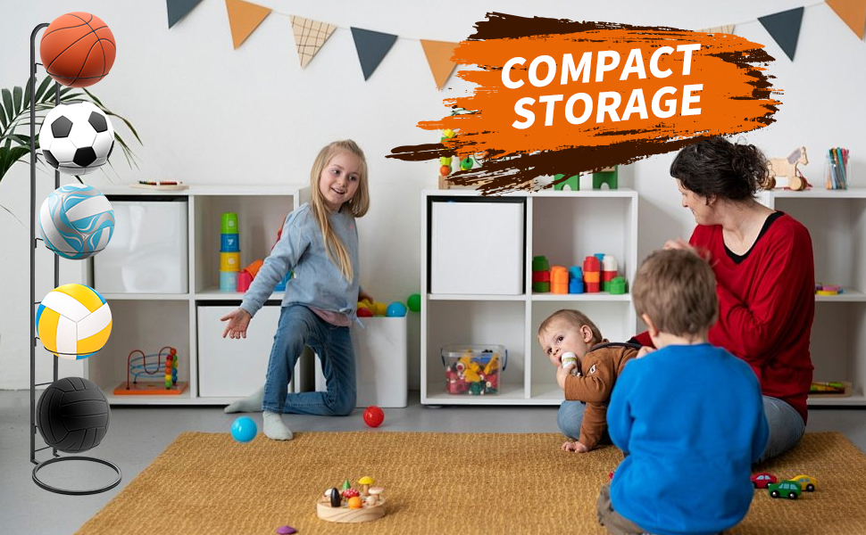 Стійка для м'ячів 5-ти ярусна: волейбол, футбол, баскетбол - металева стійка для зберігання м'ячів у спортзалі, гаражі