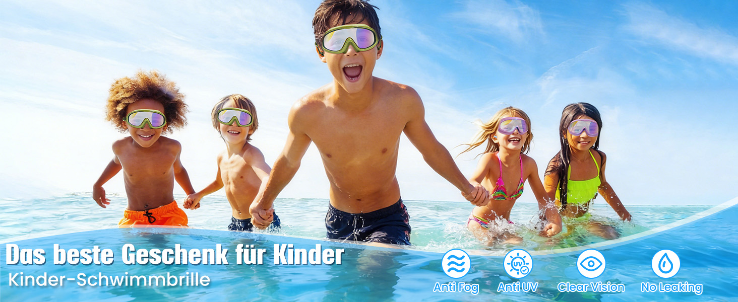 Дитячі окуляри для плавання Bluesmile (2 шт.), широкий огляд, антизапар, захист від УФ, для хлопчиків та дівчаток 3-14 років, зелено-фіолетові, малі