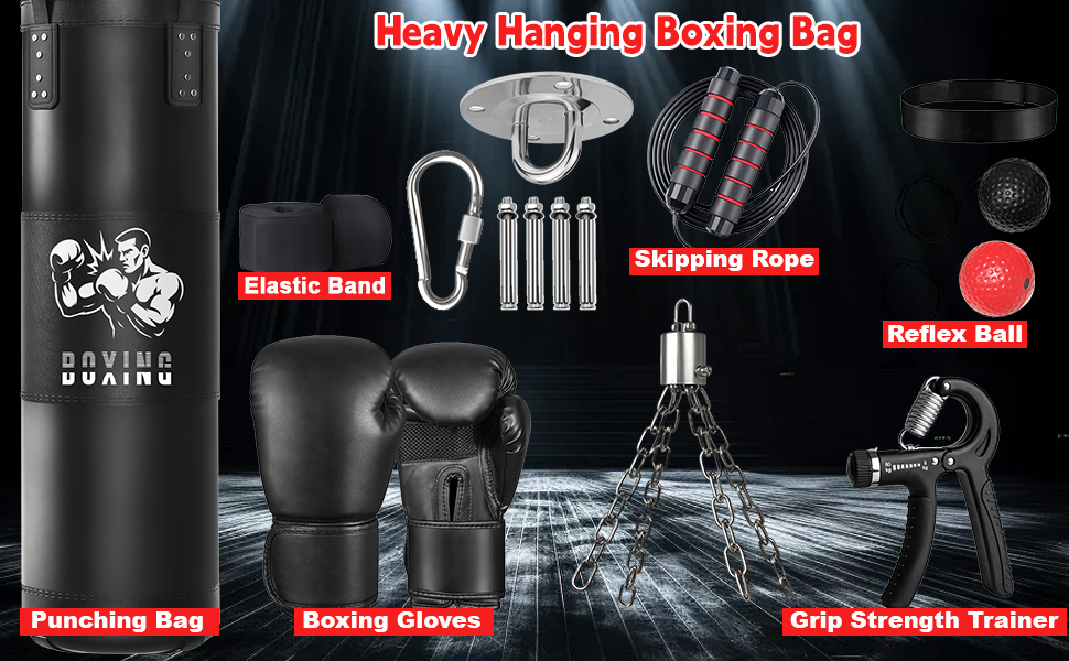 Боксерський мішок Qoosea для дорослих, 4 фути, 17oz, з рукавичками та підвісом, для кікбоксингу, карате, MMA, тренувань