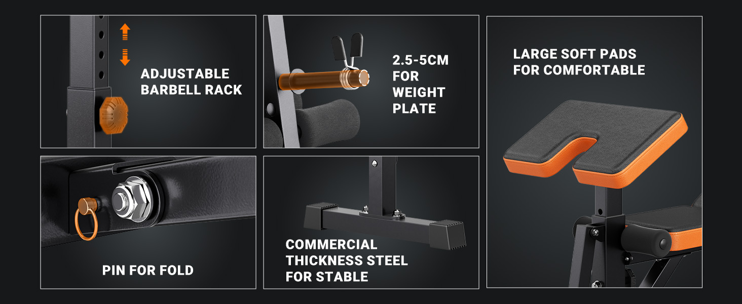 Складана тренажерна лава YOLEO 6 в 1 з підставками для штанги, регульована, для дому, з жимовою лавою та жимовою банківкою для пресу та згинанням ніг