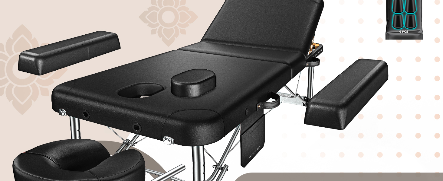 Масажне ліжко KESSER® з 3 зонами, до 250 кг, складне, регульоване, з аксесуарами (підголовник, підлокітники, сумка), антиковзне покриття, бежеве