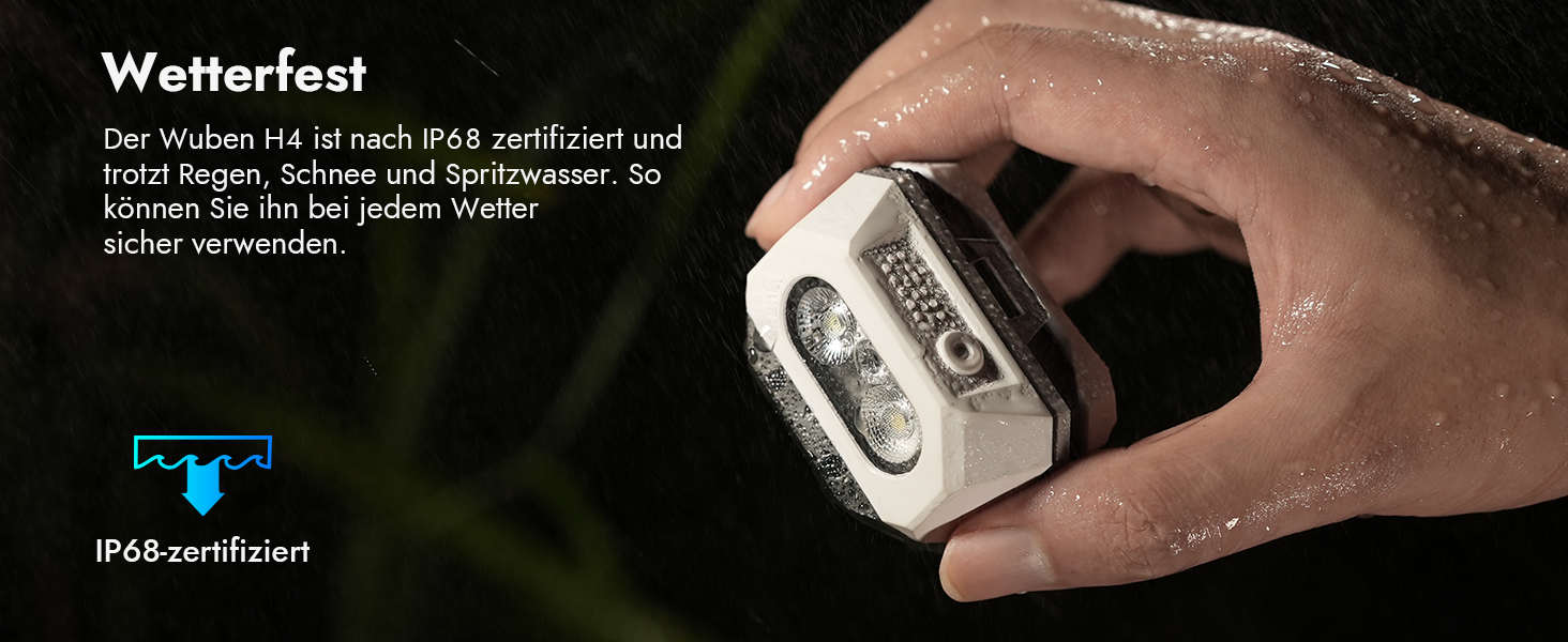 WUBEN H4 - LED налобний ліхтар, 800 люмен, IP68, 10 режимів, червоне світло, для кемпінгу, риболовлі та піших прогулянок, чорний