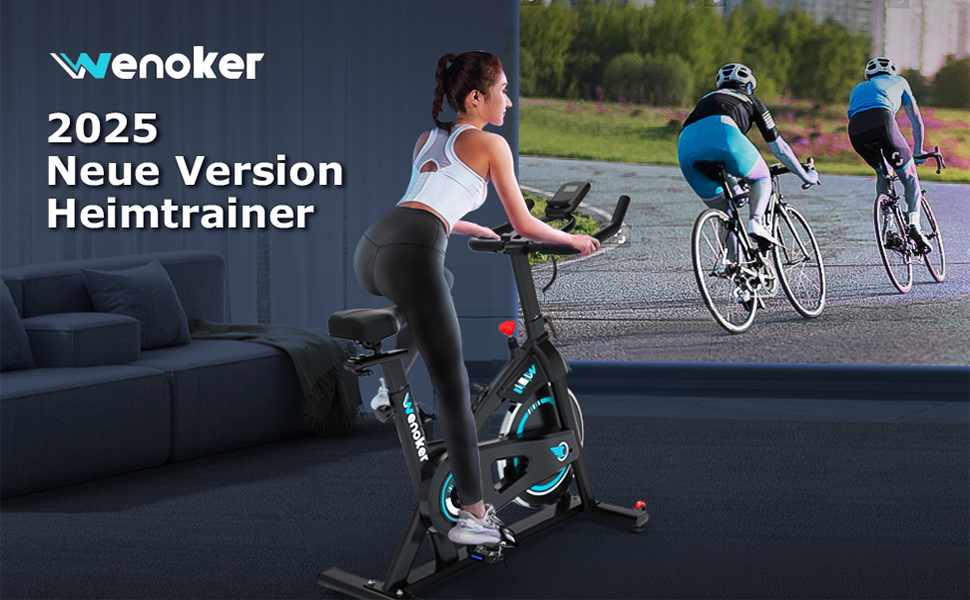 Велотренажер WENOKER з додатком, тихий, комфортний з LCD-дисплеєм, тримачем для планшета, до 140 кг, блакитний