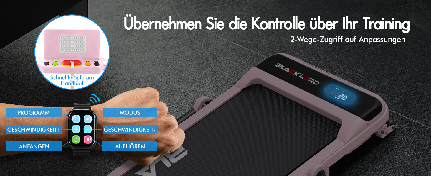 BLACK LORD Laufband MS2H Рожевий: Складаний біговий килимок 2-в-1 для дому та офісу, 3.2HP, до 140 кг, з ручками