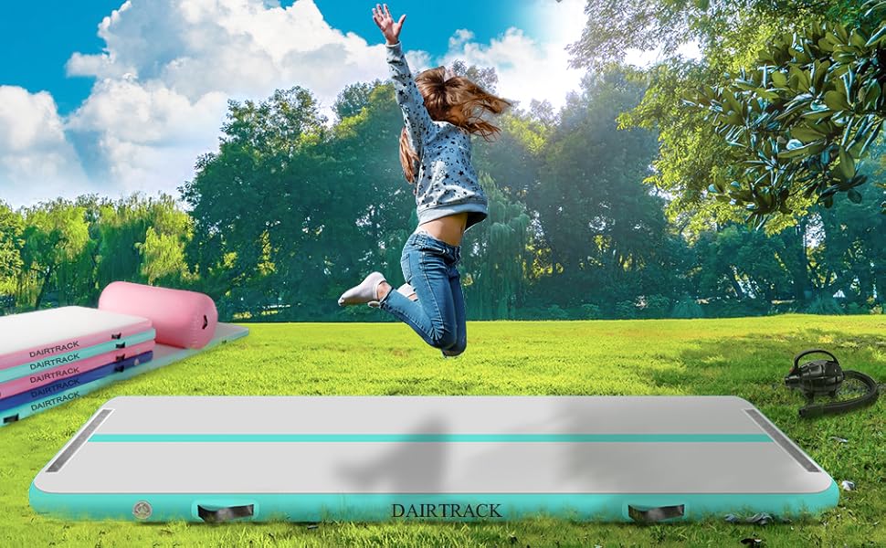 Гімнастичний надувний мат Air Turn Track Matte 2-6м з насосом та сумкою, 400x100x10см, для йоги, фітнесу, черенлідингу, зелений