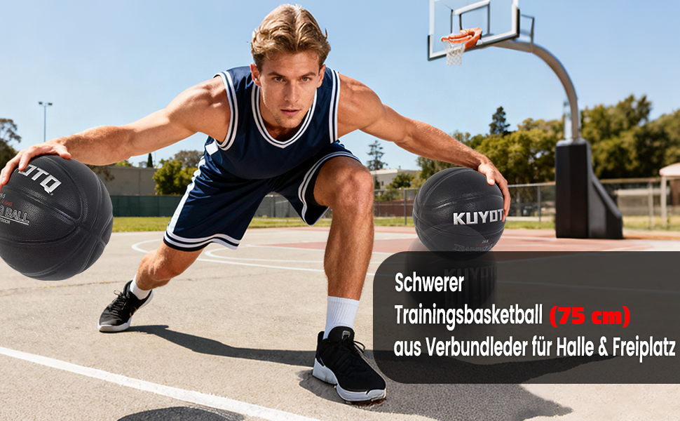 Баскетбольний м'яч KUYOTQ 1.3 кг, Verbundstoff, для тренувань та гри на вулиці, розмір 7, покращує контроль м'яча, дриблінг, передачі та підбирання