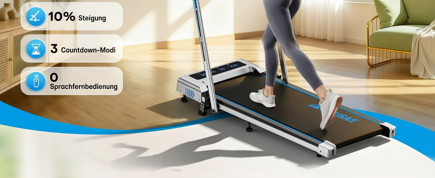Бігова доріжка для дому 5 в 1 Walking Pad, складана з нахилом 10%, потужність 2.75HP, безщітковий мотор, LED-дисплей, керування через додаток, 12 програм, чорно-синя