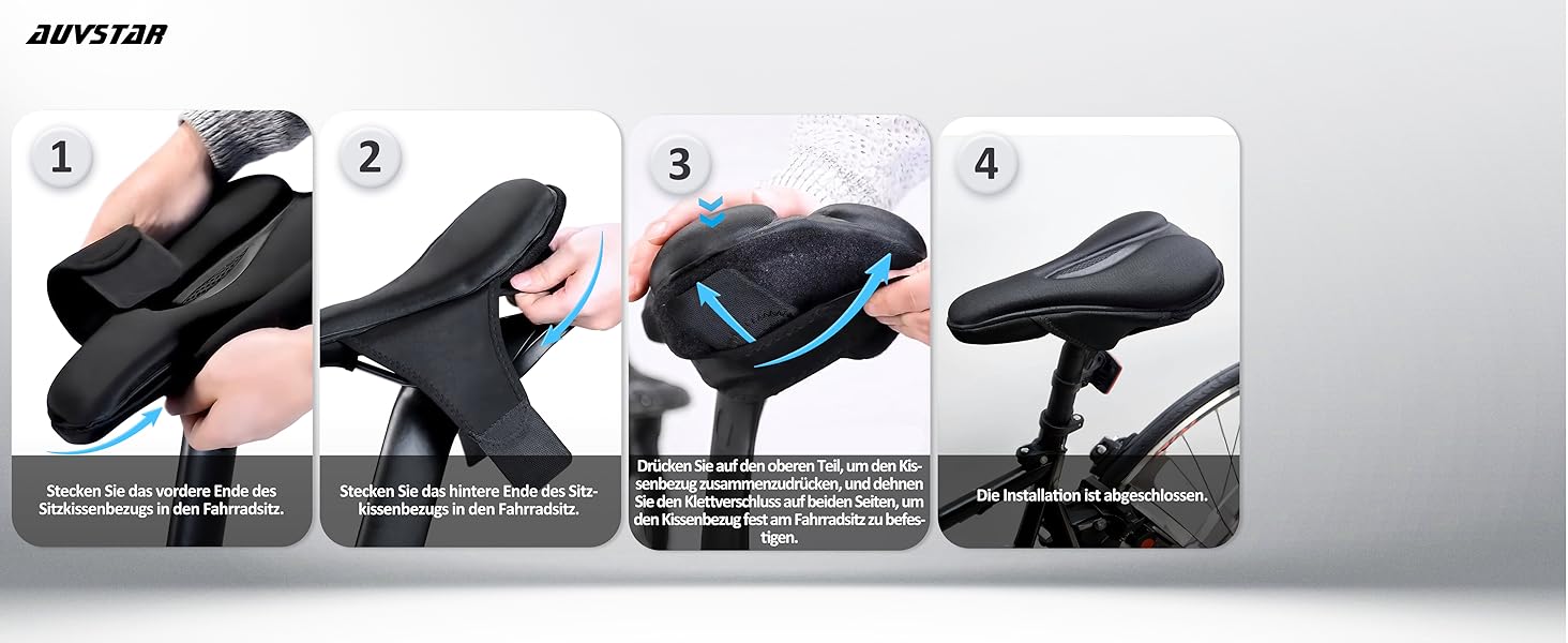 Гелевий чохол на сидіння велосипеда AUVSTAR, дихаючий, преміум-якість, для гірського велосипеда, підходить для чоловіків та жінок, чорний