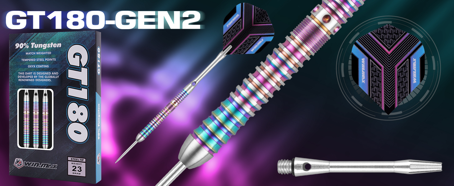 Дарти WIN.MAX Tungsten 90% (3 шт) 18-28г, металеві наконечники, професійні сталеві дротики 23г, кольорові