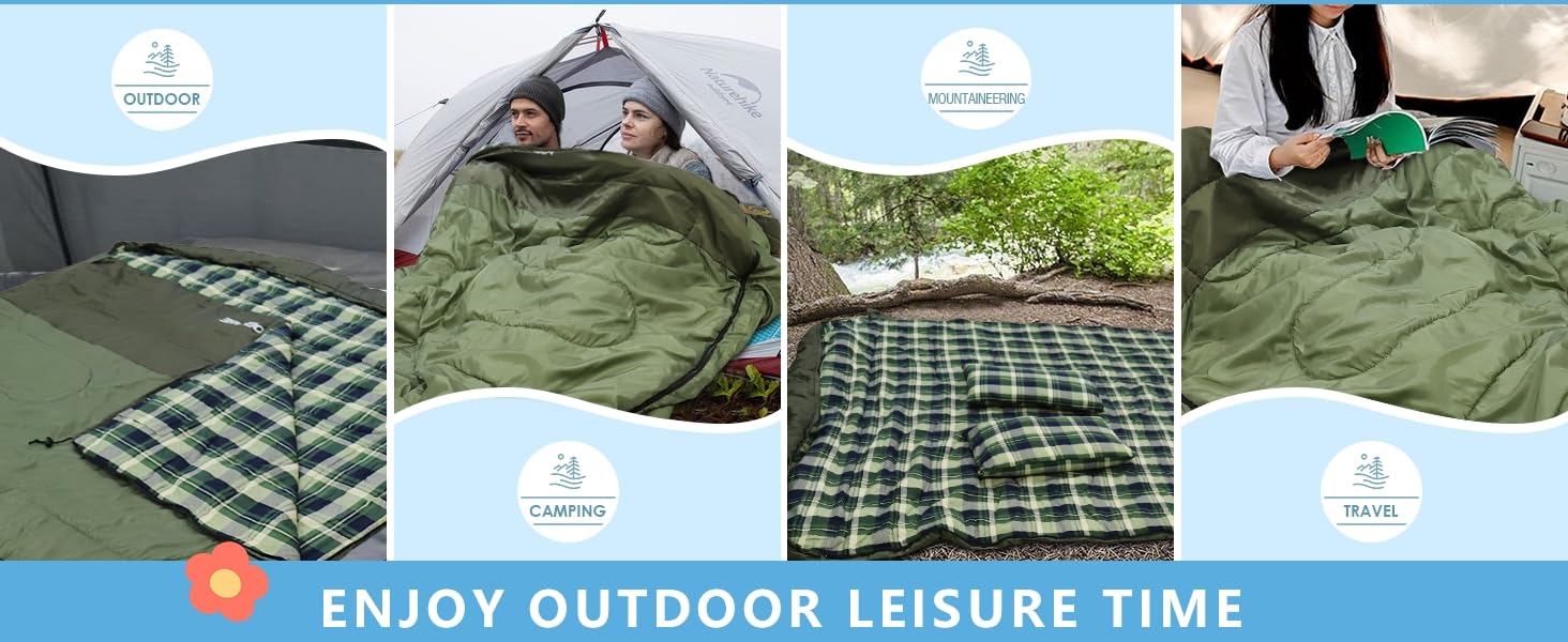 Спальний мішок для двох дорослих з флісу, зимовий, з подушками та сумкою для перенесення, 233*157 см, зелений