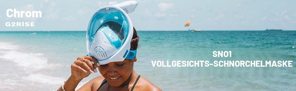 Маска для снорклінгу G2RISE® з трубкою, повна маска для дайвінгу, складана, CO2-безпечна, з кріпленням для камери, чорно-синя, для дітей та дорослих L-XL