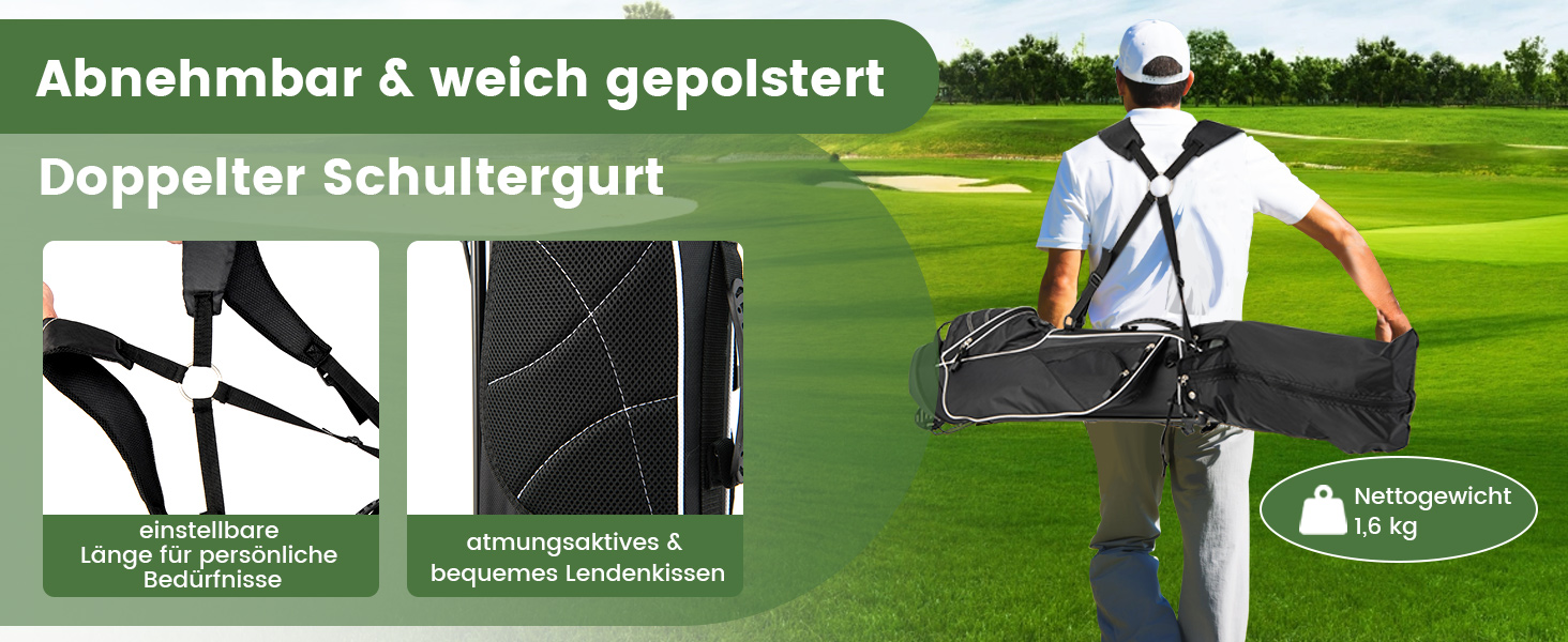 Чорна сумка для гольфу COSTWAY з підставкою, водонепроникною кришкою та 4 відділеннями, легка переносна сумка з відділенням для головок та ременем, для жінок та чоловіків