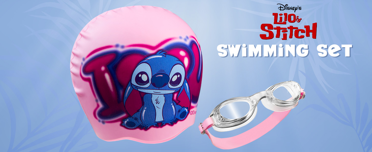Дитячий набір для плавання Disney Stitch: шапочка для плавання та окуляри, захист від УФ-променів, антизапітні, для дівчаток 6-14 років