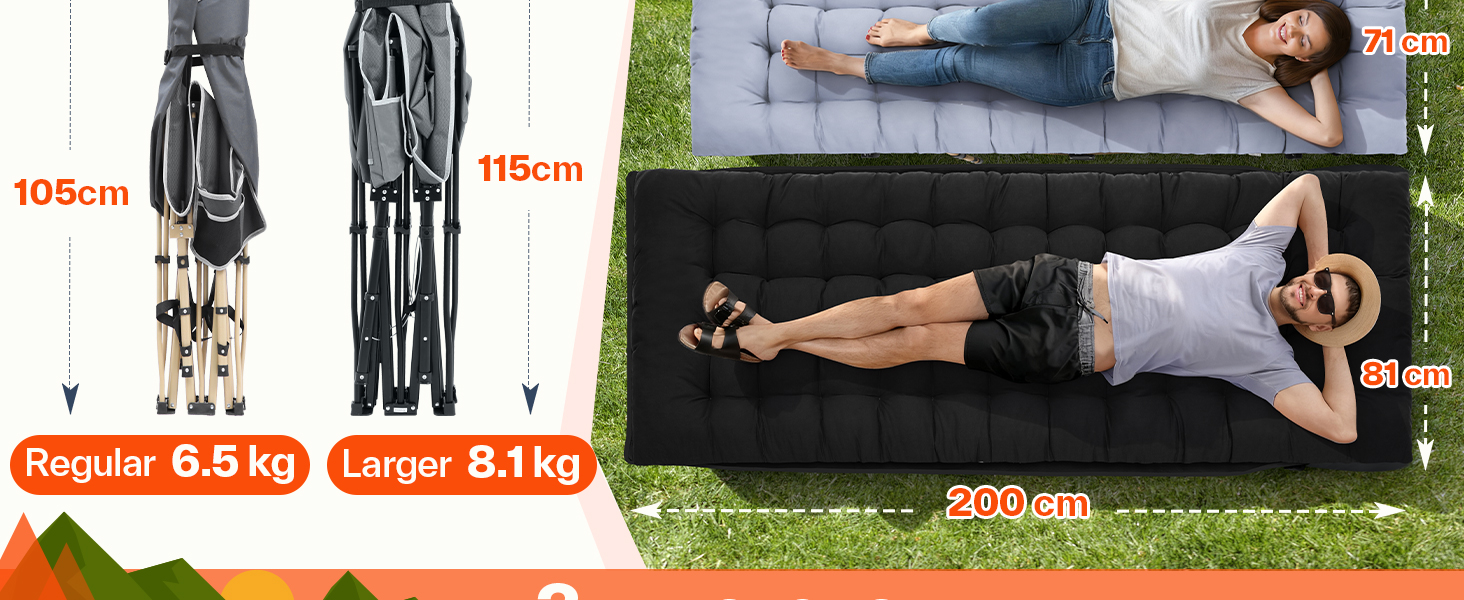 Розкладне ліжко Sportneer для кемпінгу та відпочинку: 200x81x47 см, чорне, з матрацом та сумкою для зберігання