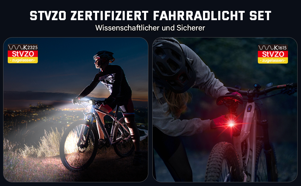 Набір LED-ліхтарів для велосипеда Apkezel, StVZO, USB, водонепроникні, передній + задній ліхтар