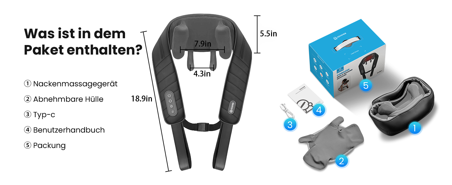 Бездротовий масажер Comfier 4D Шиацу для шиї та плечей з підігрівом і вібрацією, електрична подушка для масажу спини, для дому та авто, подарунок