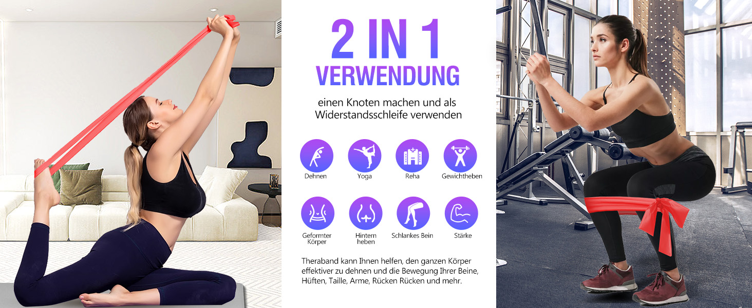 Фітнес-гумки Fokky 4 шт., еластичні стрічки для фітнесу, йоги та пілатесу, 2 м, 4 рівні опору, жовті, зелені, червоні, сині