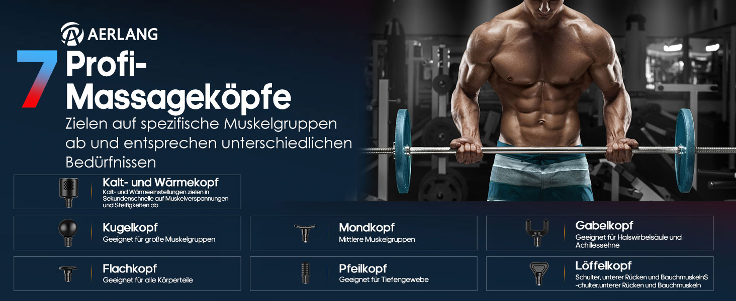 Масажер AERLANG з підігрівом та охолодженням: для зняття м'язового болю, 7 насадок, тиха робота, ідеальний подарунок для чоловіків (чорний)