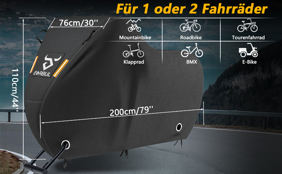 Чохол для велосипеда EVRBUL на 1-2 велосипеда, 210x110x76 см, водовідштовхуючий, з отвором для замка, 420D, захист від дощу, сонця та вітру, для гірського, шосе, електровелосипеда