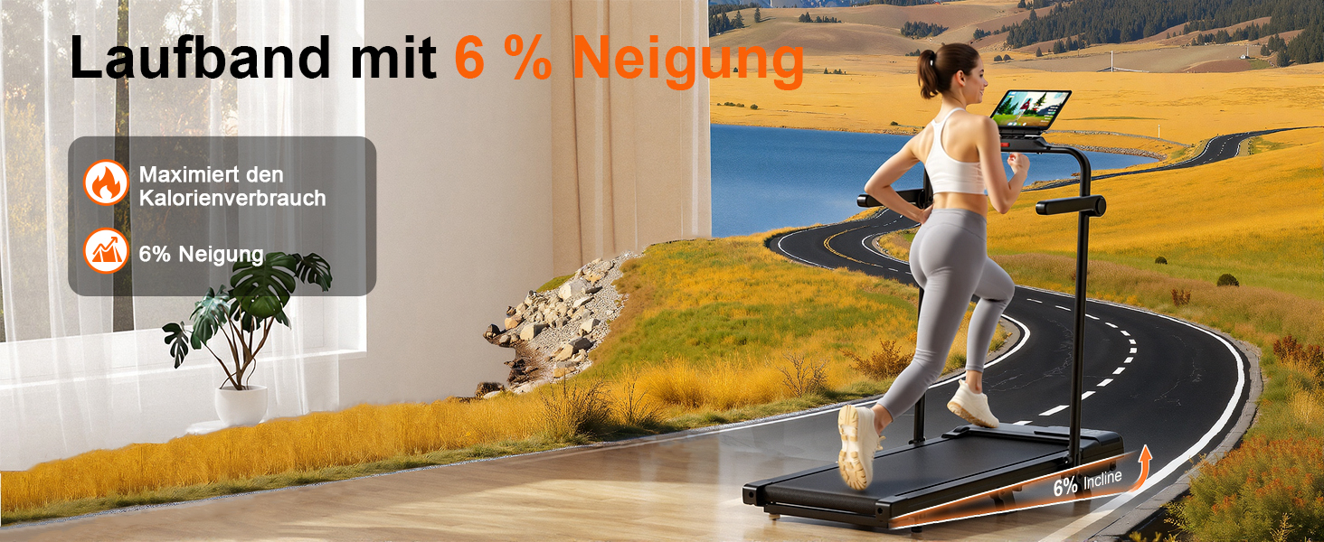 Біговий килимок Superun з нахилом 6% – бігове полотно для дому 2.5 PS з додатком та пультом дистанційного керування – біговий стіл max 136 кг з мульти-режимом та тренувальними курсами 110 см. Чорний