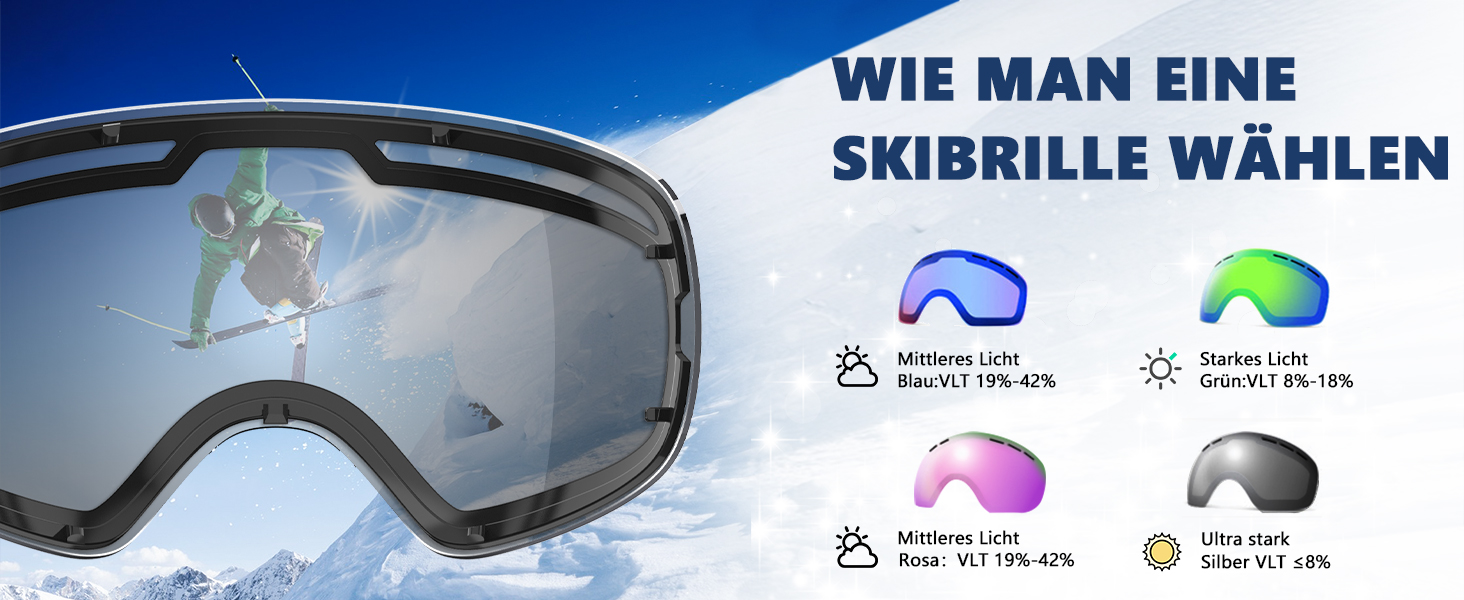 Гірськолижні окуляри GlaRid для чоловіків, жіночі, OTG Ski Goggles Безкаркасні окуляри для сноуборду для тих, хто носить окуляри, Снігові насадки для дорослих Захист проти запотівання 100 UV400 (срібло)