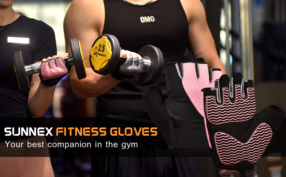 Фитнес рукавички Sunnex – тренувальні рукавички без пальців, антиковзні та дихаючі – з підкладкою на долонях для важкої атлетики, силових тренувань, кросфіту, їзди на велосипеді, скелелазіння та греблі – для жінок та чоловіків L JS-GREY