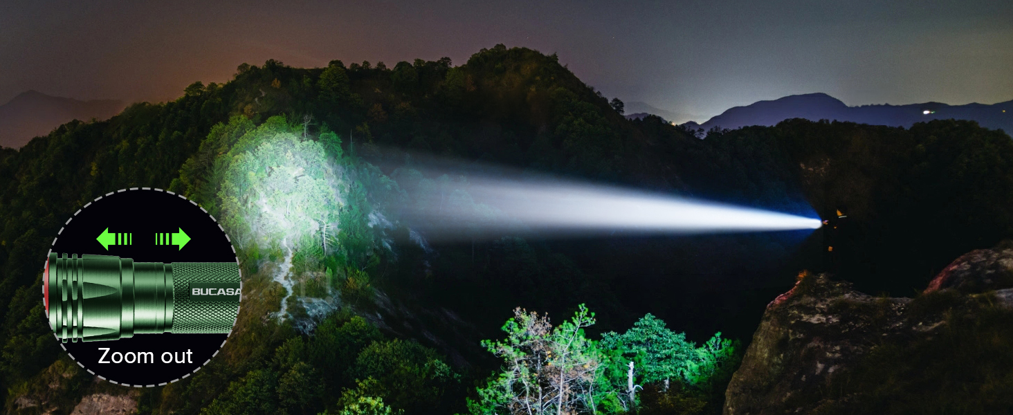 Ліхтарик LED BUCASA, 2000 люмен, 3 режими, збільшення, водонепроникний, для кемпінгу та активного відпочинку (зелений)