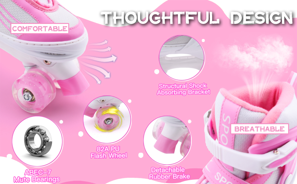 Дитячі ролики Kinder Rollschuhe для дівчаток та хлопчиків, регульовані, з підсвічуванням, кольори: білий та рожевий, розмір EU 28-32