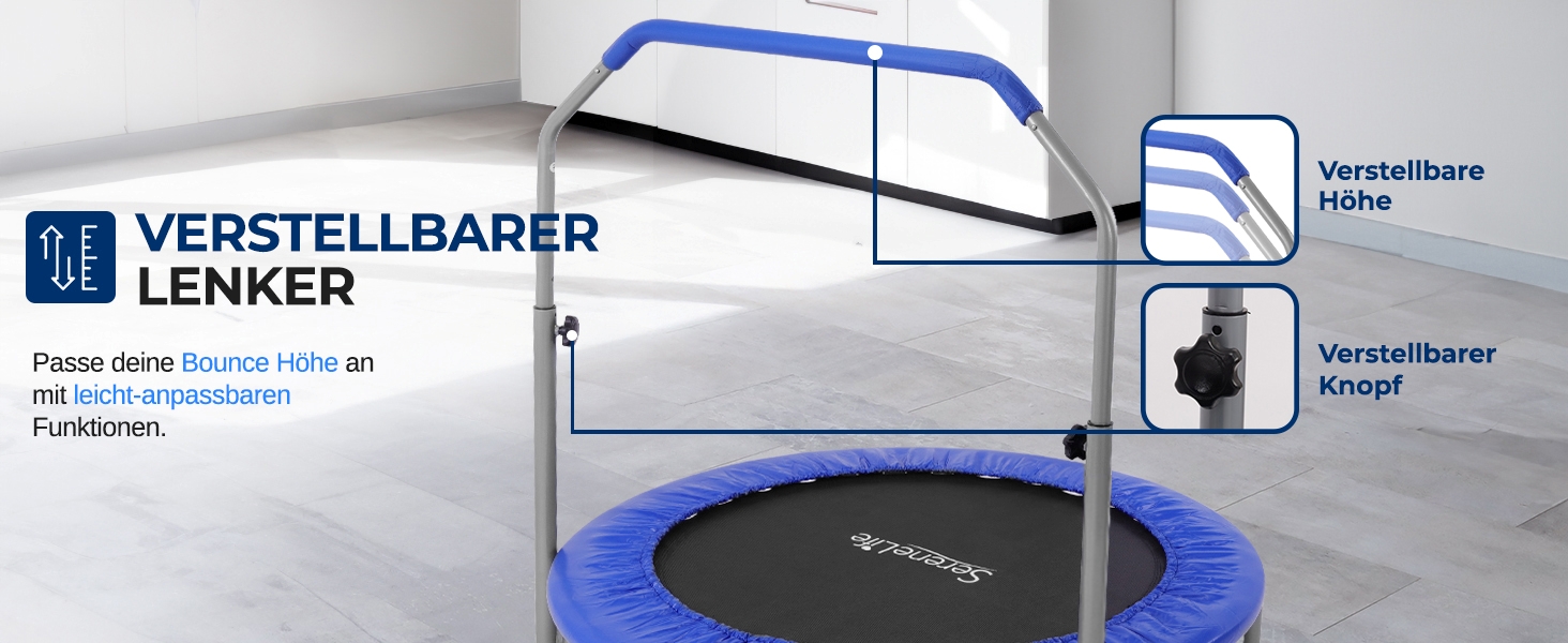 Трамплін SereneLife для дому, діаметр 102 см – складний ребаундер з регульованою висотою та пружинним ефектом, до 150 кг, для кардіотренувань та спорту, небесно-блакитний