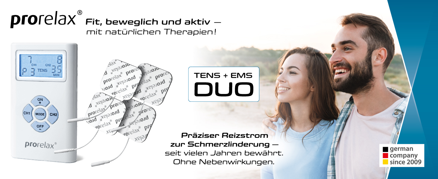 Prorelax TENS/EMS Duo: електростимулятор для терапії болю та м'язового росту | 2 терапії в одному пристрої