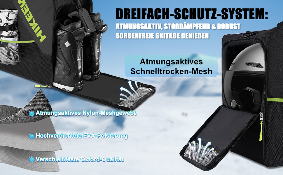 Чохол для лижних черевиків Hikeen з відділенням для шолома: містка сумка для лижних черевиків та шолома з вентиляцією, зручною конструкцією та EVA-вкладкою, з плечовими ременями, об'єм 40L