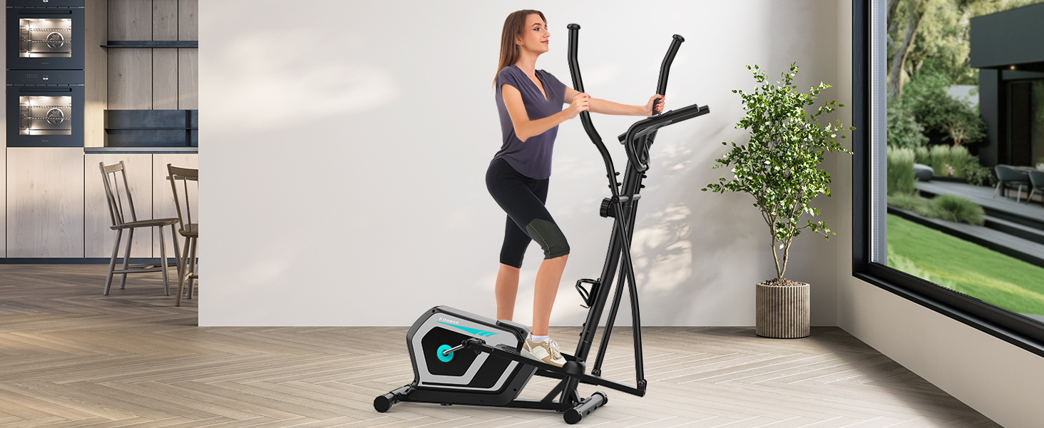 Еліптичний тренажер Crosstrainer 3-в-1 з LCD-монітором та Bluetooth, 16 рівнів опору, 6 кг маховик, до 130 кг, чорний