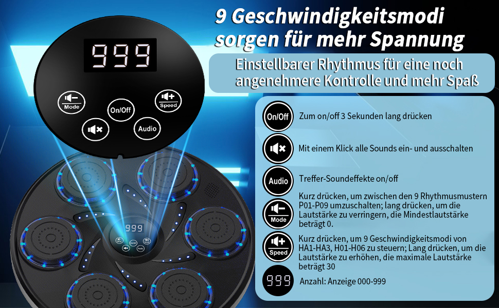 Електронний боксерський тренажер LeuKoles 2025 з Bluetooth, LED підсвіткою, музикою, боксерськими рукавичками, для настінного монтажу, 9 режимів швидкості та підрахунок ударів